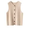 Chaleco de punto liso de color sólido con cuello redondo para mujer, cárdigan de punto, suéter sin mangas holgado nuevo para otoño e invierno