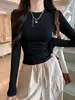 Camiseta básica con hombros normales, cuello redondo, mangas largas, ropa interior para mujer de otoño e invierno, corte ajustado, favorecedora, top corto para chicas con estilo