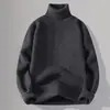 Suéter de Gola Alta Masculino Outono e Inverno Marca Tendência Suéter Cor Sólida Suéter Básico Masculino Espessado Quente Roupa de Baixo