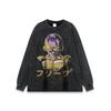 Camiseta Retro de Calle Japonesa con Estampado de Anime Manga Larga para Hombre y Mujer Pesada Hip Hop Versátil Camiseta de Pareja Ins