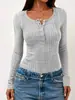 Otoño Invierno 2026 Amazon Wish Nueva Ropa de Mujer Transfronteriza Europea y Americana Camiseta de Manga Larga Color Sólido Botón Temperamento Top Mujer