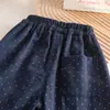 Elegantes pantalones de pierna ancha de lunares para niñas, nueva colección primavera/otoño, dulces y lindos, corte holgado, con ribete de encaje, pantalones largos, pantalones casuales para bebés