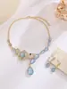 Juego de Collar y Pendientes Nupciales de Lujo Ligero Incrustados con Diamantes, Accesorios para Vestido de Novia Estilo Coreano, Juego de Dos Piezas de Cadena para Clavícula de Zirconia de Aleación