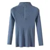 Camada Base Outono Inverno Feminina Gola Meia Alta Zíper Branco Malha Roupa Íntima Slim Fit Tricô Retrô Americano Preto