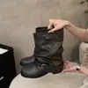 Botines, botas negras, estilo caballero, retro, estilo Western, con detalle de plisados, colección otoño/invierno 2026, botas de mujer, botas de cowboy, botas Martin, polainas