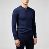 Suéter de punto trenzado con cuello henley para hombre transfronterizo, top de punto trenzado ajustado para otoño e invierno, camisa básica versátil y elegante para hombre