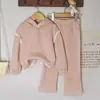 Conjunto de Sudadera con Capucha para Niña Otoño Ropa para Bebé Niña Estilo Coreano Ropa para Niños Conjunto de Dos Piezas de Encaje para Niños Ropa para Niños