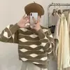 Suéter de otoño e invierno estilo coreano, nuevo, estilo retro holgado y perezoso, para mujer, diseño de color de contraste, suéter adelgazante, top de manga larga