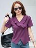 82512 Nova Camiseta Cor Sólida Feminina Verão Casual Estilo Coreano Top Cor Sólida Manga Curta Casual Mais Fácil de Combinar