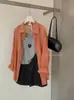 Camisa a cuadros retro de estilo coreano en color naranja dopamina, de corte relajado y casual para mujer, perfecta para el verano - ligera, transpirable y ofrece protección solar