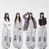 Pantalones de Hip-Hop Grises con "Estampado de Patrón Rasgado" de Marca Trendy de Street Dance, Pantalones Deportivos Casuales Retro de Street Jazz para Hombres y Mujeres