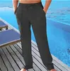 Nuevos Pantalones Casuales de Verano Transpirables para Hombre de Amazon Transfronterizo con Cintura de Cordón, Múltiples Bolsillos, Pantalones Largos de Playa de Algodón y Lino