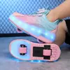 Zapatos de Patín para Juguete de Niños con Ruedas Dobles, Ruedas Retráctiles Invisibles, Patines de Cuatro Ruedas con Luces para Niños y Niñas, Zapatos Deportivos para Estudiantes