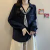 Camisa de Manga Larga de Cuello Polo de Alta Gama para Tallas Grandes con Bufanda de Seda para Mujer, Nuevo Estilo de Otoño, Corte Holgado, Adelgazante, Top de Moda