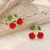Aretes de Acero Inoxidable 304 con Forma de Cereza Frutal, Chapados en Oro de 18K, No se Desvanecen, Exquisitos, Frescos, Versátiles, Modernos, Venta al por Mayor