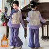 Conjunto de Tres Piezas de Chaleco Estilo Chino Tang para Niñas Mayores, Nueva Moda Otoño e Invierno Año Nuevo Conjunto de Camiseta y Pantalones Base