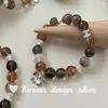 Joyería Artesanal de Estilo Chino Nuevo de Nicho Plata de Ley S925 Cristal Negro Natural Duradero Cristal de Té Diseño de Flor de Plata Pulsera Creativa
