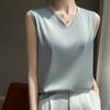 Camisola de Verano Transfronteriza con Cuello en V de Seda Helada para Mujer, Corta y Holgada, de Seda Helada sin Mangas, Traje Base, Talla Grande