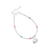 Pulseira de Prata 925 Sterling com Gato e Cristal Colorido Fragmento de Prata para Mulheres, Design Simples Feito à Mão, Joia Fashion e Única 6838
