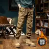 Calças de trabalho com forro de fleece, calças casuais para outono e inverno, calças estilo americano, perna reta, perna afunilada, masculinas de inverno, masculinas plus size, calças lavadas