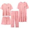 Variedade de pijama de quatro peças para transmissão ao vivo manga curta + shorts + calça cropped + camisola m tamanho plus size solto roupa de casa