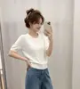Novo estilo de verão, simples, estilo coreano, blusa de tricô com gola redonda, cor sólida, elegante, rejuvenescedora, de manga curta, versátil, feminina
