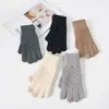 Guantes de cuadros de color sólido transfronterizos para hombres y mujeres, cálidos de invierno, forrados de felpa, tejido grueso tipo lana, pantalla táctil, guantes de alta gama