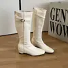 Botas de caballero con hebilla estilo coreano para mujer, nuevas botas largas de verano 2026 con punta cuadrada y tacón bajo, botas versátiles estilo Maillard