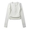 Meila Veste 2023 Camiseta de Gola Redonda com Botões Simples Manga Longa Alemã Camiseta Slim Fit Top de Veludo Fino Interno para Mulheres