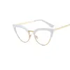 Gafas de Prescripción Estilo Ojo de Gato Europeas y Americanas de Nuevo Estilo Transfronterizas, Gafas Sin Graduación Anti Luz Azul, Montura Metálica de Media Montura a la Moda Personalizada para Cejas
