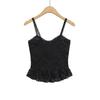 D168-25 Camisola de Encaje Plisado Estilo Pura Pasión con Escote en V, Tirantes de Encaje, Volantes y Lentejuelas, con Almohadilla Integrada