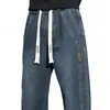 Jeans Gruesos con Forro de Felpa, Pierna Recta Holgada para Hombre, Estilo Americano, Primavera y Otoño, Cintura Elástica, Pantalones Casuales de Pierna Ancha para Invierno