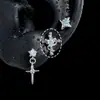 Brincos de Tarraxa Zircônia Azul Gelo Menina Doce Cool Picante Design Fashionável Versátil Estrela Cruz Pequena Cobra Cartilagem