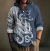 Moda 2024 primavera y otoño estación independiente venta caliente tinta arte japonés impresión 3D lino con capucha jersey de manga larga