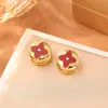 Pendientes Redondos de Trébol de Cuatro Hojas de Nácar Estilo Old Money con un Ambiente de Lujo, Exquisitos, Modernos y Elegantes, Accesorios para Orejas Ligeros de Lujo Estilo Chanel