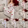 Pijama Europeo y Americano Nuevo Conjunto de Dos Piezas para Mujer Venta Caliente Transfronteriza de Amazon Estampado de Corazones Manga Larga Pantalón Largo Ropa de Casa Europea y Americana