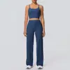 Conjunto Esportivo para Mulheres - Sutiã Esportivo Cross-Border à Prova de Choque, Calça Wide-Leg de Cintura Alta com Sensação de Segunda Pele para Yoga, Corrida e Fitness
