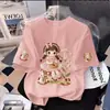 Camiseta de Verano de Manga Corta para Niñas, Cuello Redondo, Estilo Coreano Ropa Infantil, Nuevo Estilo, Camiseta Básica Infantil de Dibujos Animados Dulce y Linda