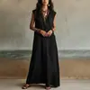 Vestido de Verano Transfronterizo Europeo y Americano para Mujer, Nuevo Estilo, Cómodo, Casual, para Vacaciones, Color Sólido, Bolsillo con Botón, sin Mangas