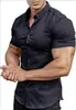 2026 Camisa de Manga Corta de Color Sólido de Verano para Hombre, Transpirable, Ajuste Delgado, para Músculo, Ropa Casual para Hombre, Transfronteriza Europea y Americana