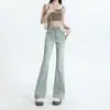 Azul claro American Micro-flare Jeans Feminino Outono Nova Cintura Alta Slim-fit Slim-fit Calças de Ferradura de Chifre Pequeno