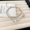 Pulseira de diamante borboleta empilhada de camada dupla, moda feminina, temperamento super fada, tudo combina, alto senso, design da Coreia do Sul, joias de mão