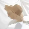 Sombrero Estilo Coreano para Mujer, Ala Ancha de Verano, Lazo de Perlas, Borde Ondulado Sombrero de Paja, Salida a la Playa, Vacaciones, Sombrero para el Sol Protección Solar