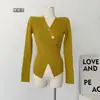 Suéter de Punto Negro con Cuello en V, Diseño Puro y Adelgazante, Cruzado en la Cintura A4, Ajuste Delgado, Abertura, Jersey de Manga Larga