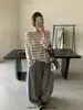 Imagina SAILORMOON otoño estilo coreano casual a rayas holgada adelgazante cuello de corbata manga larga camiseta 53915