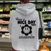 Moletom Casual com Capuz Europeu e Americano Cross-Border Bom Dia Novo Simples Pulôver Manga Longa Top Feminino em Estoque