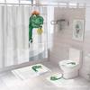 Cortina de Ducha Impermeable y Antimoho de Poliéster con Estampado Digital, Serie Popular de Dibujos Animados para Baño, Juego de Cuatro Piezas con Ganchos