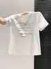 Camiseta de Manga Curta com Estampa de Letras Estilo Doce e Suave Coreano para Mulheres Verão 2026 Novo Top Curto Casual A11167