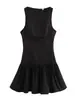 Vestido Sem Mangas Cruzado Decote Canoa Laço Cintura Marcada Babado Saia Curta Zíper Invisível Cor Sólida Vestido Regata