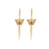 Pendientes de plata de ley S925 bañados en oro con jaspe hetiano natural y borlas de mariposa doradas brillantes con gancho para la oreja.